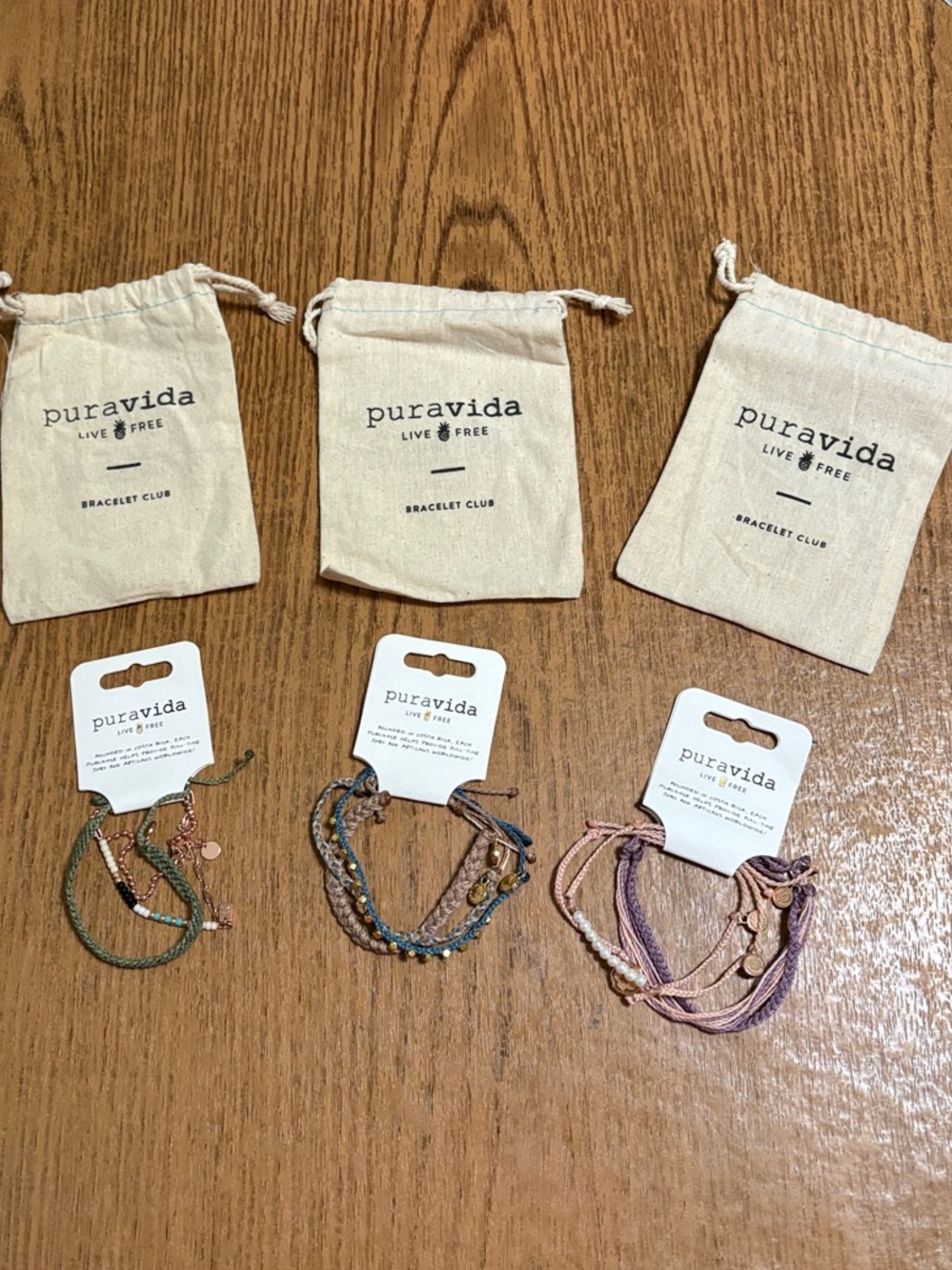 Pura Vida Trio of Bracelets in Green, Blue, and Pink